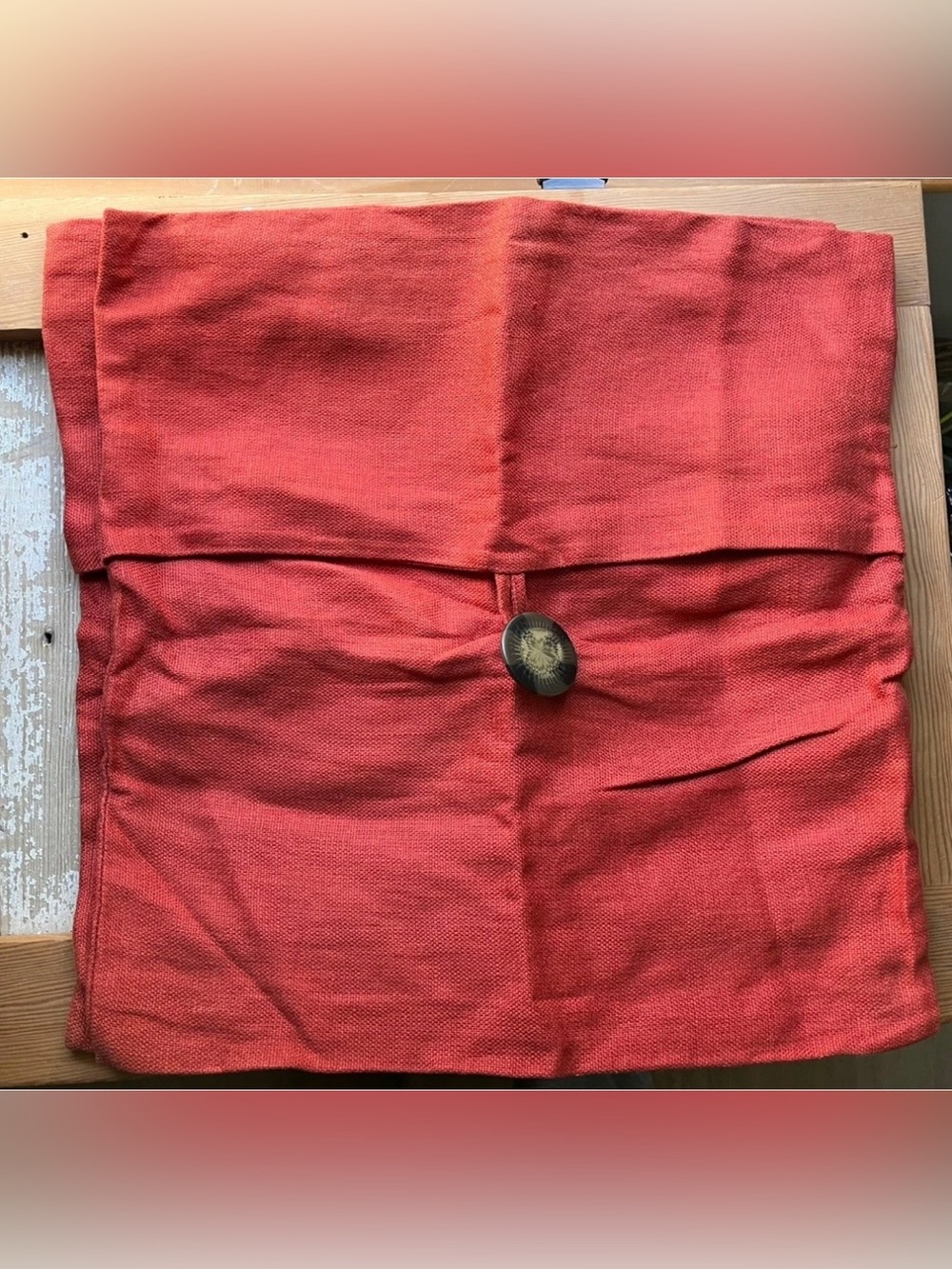 Pottery Barn Set of 2 Rust Orange Big Button 18”x18” Pillow Covers